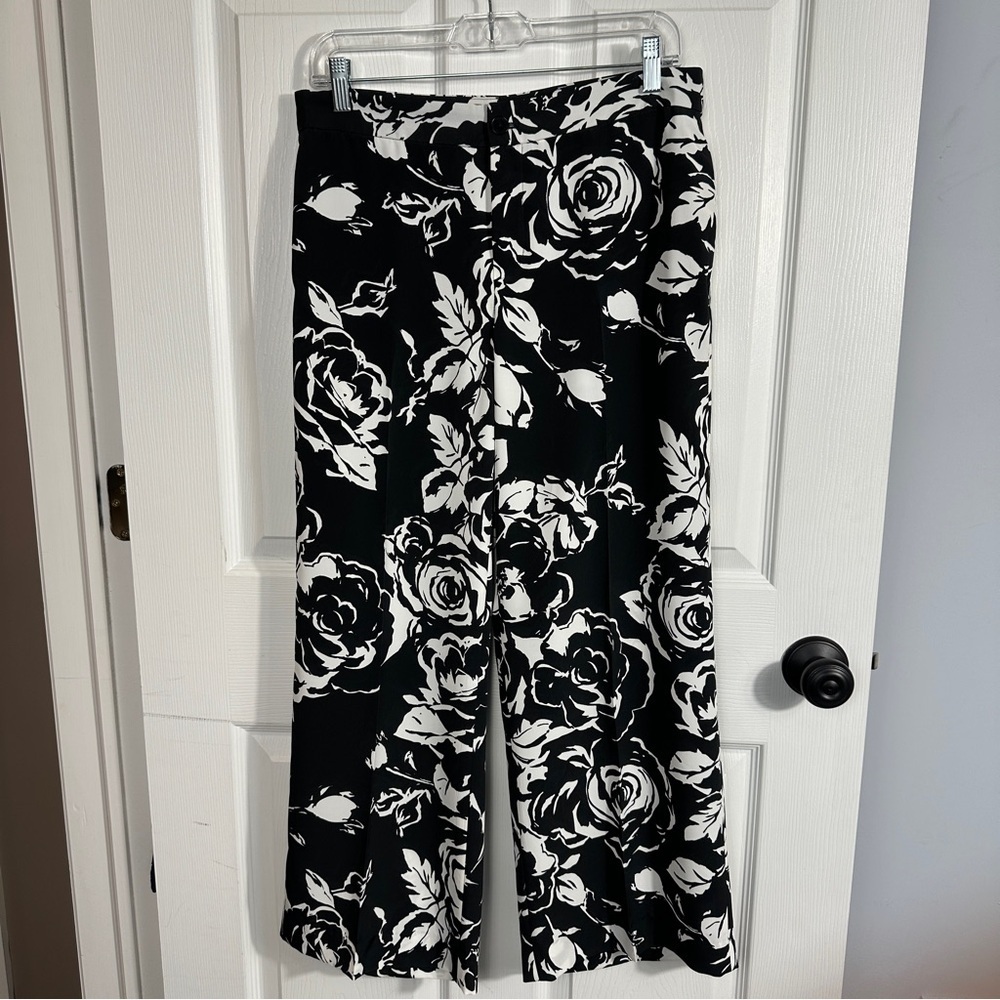 Lauren Ralph Lauren Black and White Floral Wide Leg Pants